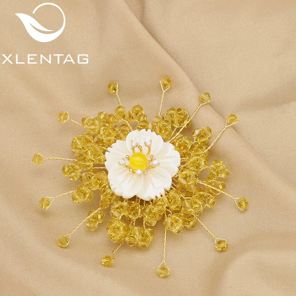 Handmade Natural Pearl Retro Geometric Snowflake And Sunflower Brooch For Women