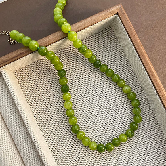 Handmade Natural Stone Beaded Geometric Clavicle Necklace With Real Gold Plating For Women