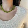 Handmade Natural Stone Beaded Geometric Clavicle Necklace With Real Gold Plating For Women
