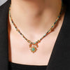 Handmade Natural Stone Beaded Necklace For Women Copper Turquoise Geometric Pendant Chain
