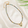 Handmade Natural Stone Beaded Necklace For Women Copper Turquoise Geometric Pendant Chain