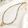 Handmade Natural Stone Beaded Necklace For Women Copper Turquoise Geometric Pendant Chain