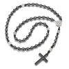 Handmade Natural Stone Obsidian Cross Pendant Rosary Necklace Casual Unisex Jewelry For Men And Women