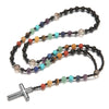Handmade Natural Stone Obsidian Cross Pendant Rosary Necklace Casual Unisex Jewelry For Men And Women