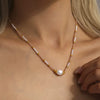 Handmade Natural Stone Rice Beads Necklace With French Niche Beads And Geometric Pattern Titanium Steel Chain Electroplating For Women