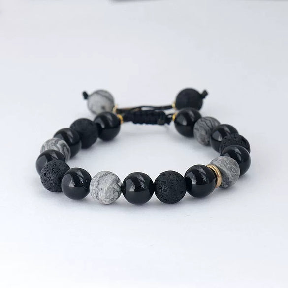 Handmade Natural Volcanic Stone Beads Bracelet Unisex Retro Style