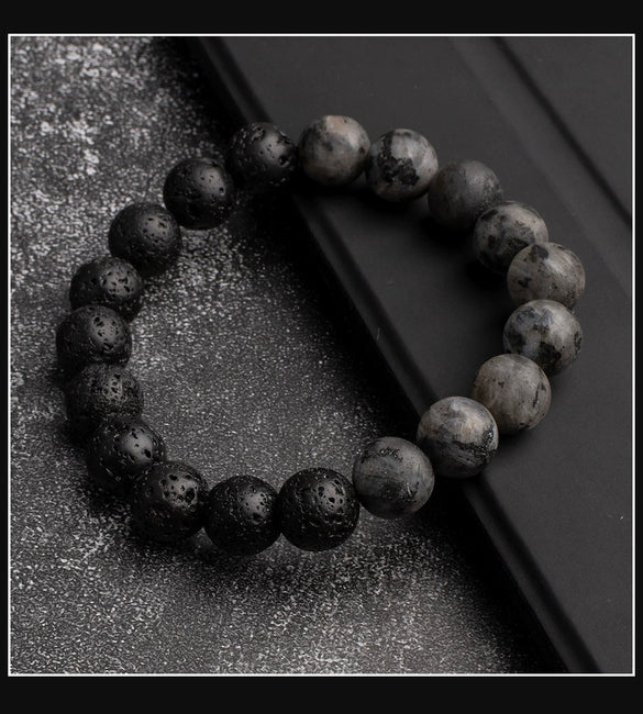 Handmade Natural Volcanic Stone Beads Bracelet Unisex Retro Style