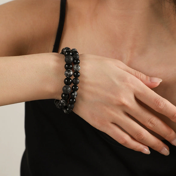 Handmade Natural Volcanic Stone Beads Bracelet Unisex Retro Style