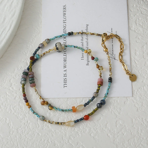 Handmade Niche Geometric Spotted Stone Shell Egg Yolk Stainless Steel Copper Clavicle Chain Necklace