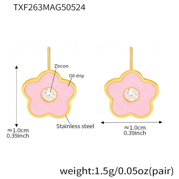 Handmade Oildropped Zircon Small Flower Stainless Steel Jewelry Set For Kids With Electroplating In Sweet Style