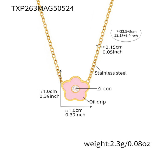 Handmade Oildropped Zircon Small Flower Stainless Steel Jewelry Set For Kids With Electroplating In Sweet Style