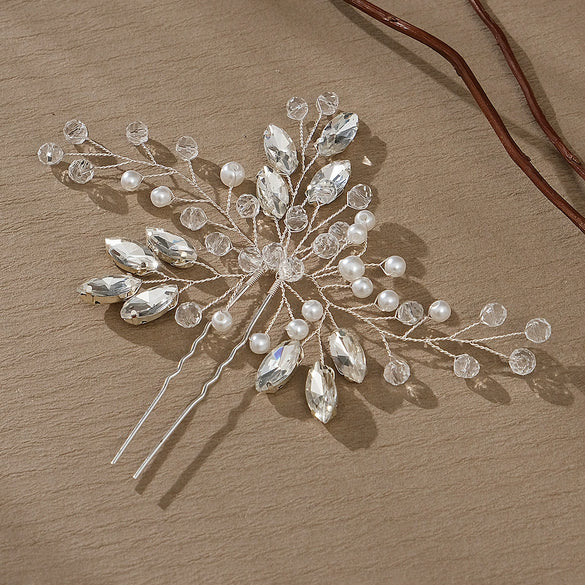 Handmade Pearl And Rhinestone Ushaped Hairpin With Flower Design Ancient Style Hair Accessories