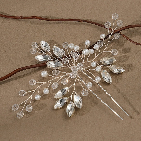 Handmade Pearl And Rhinestone Ushaped Hairpin With Flower Design Ancient Style Hair Accessories