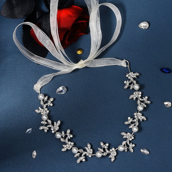 Handmade Pearl Bridal Hair Band With Alloy Leaf Soft Chain Geometric Headband For Women Wedding Hair Jewelry