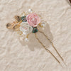 Handmade Pearl Ceramic Rose U Shaped Hairpin With Leaf Design Bridal Hair Accessory For Children