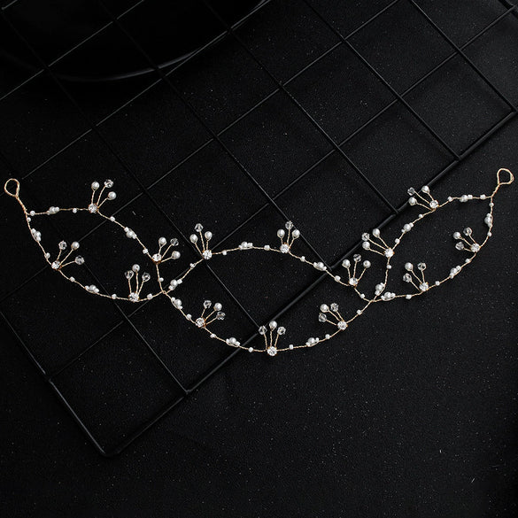 Handmade Pearl Crystal Cross Doublelayer Hairband Copper Wire Braided Women's Hair Accessories