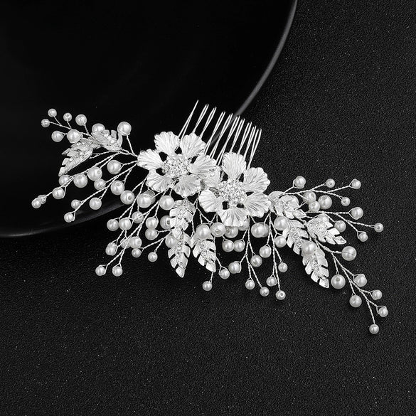 Handmade Pearl Flower Bridal Hair Comb Retro Elegant Wedding Hair Accessory For Women
