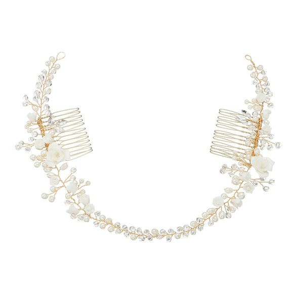 Handmade Pearl Flower Bridal Hair Comb Wedding Headdress Retro Women's Hair Accessory Pair
