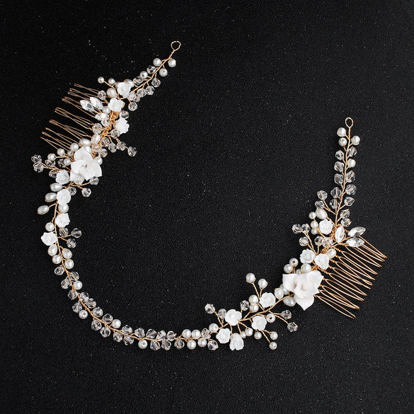 Handmade Pearl Flower Bridal Hair Comb Wedding Headdress Retro Women's Hair Accessory Pair