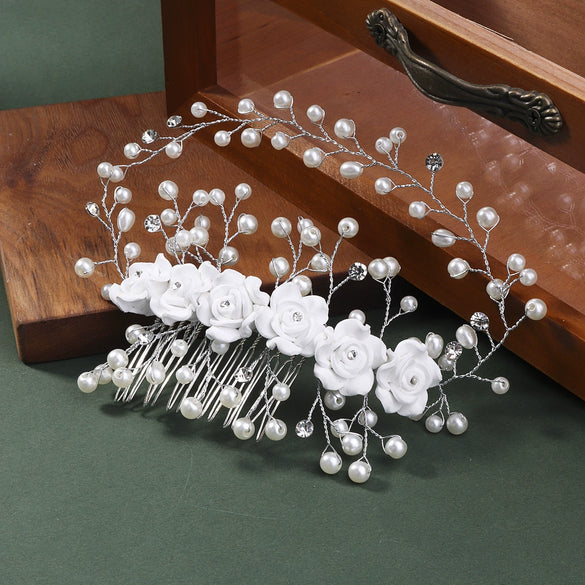 Handmade Pearl Flower Hair Comb Bridal Headdress Wedding Hair Accessory For Women