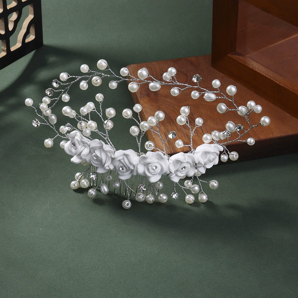 Handmade Pearl Flower Hair Comb Bridal Headdress Wedding Hair Accessory For Women