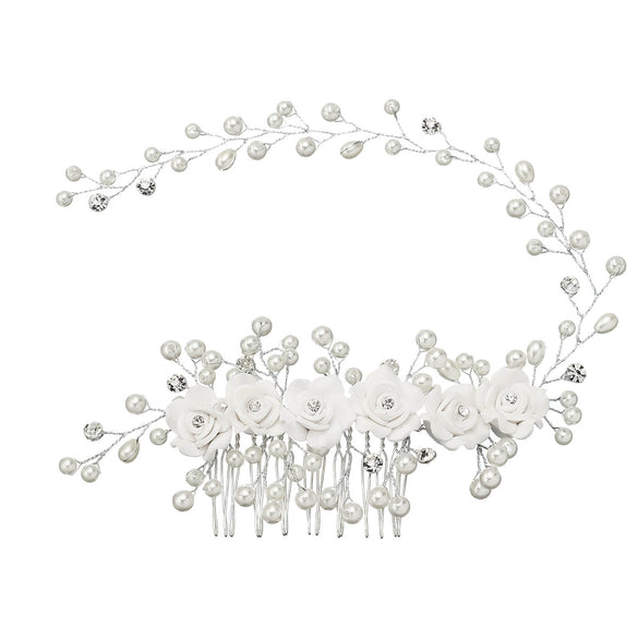 Handmade Pearl Flower Hair Comb Bridal Headdress Wedding Hair Accessory For Women