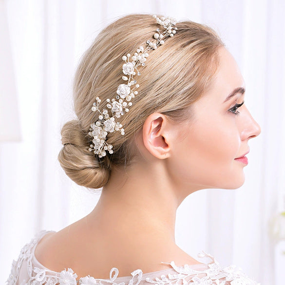 Handmade Pearl Flower Hair Comb Bridal Headdress Wedding Hair Accessory For Women