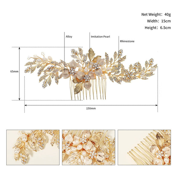Handmade Pearl Hair Comb With Flower Leaf Design For Women As Wedding Hair Accessories