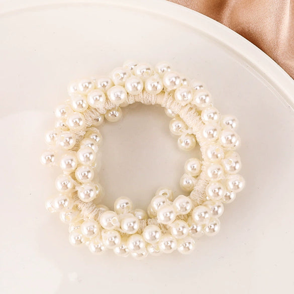 Handmade Pearl Hair Tie Bracelet Colorful Ponytail Holder And Dualpurpose Hair Accessory