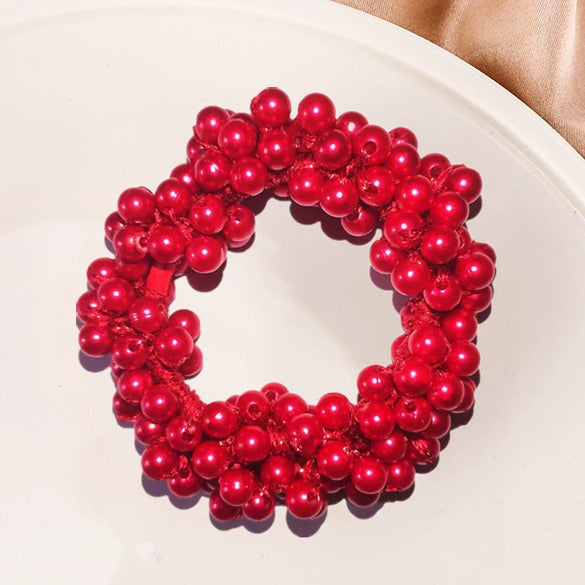 Handmade Pearl Hair Tie Bracelet Colorful Ponytail Holder And Dualpurpose Hair Accessory