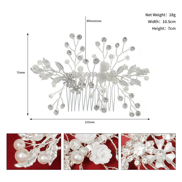 Handmade Pearl Rhinestone Alloy Flower Hair Comb Bridal Headdress Wedding Hair Accessory For Women