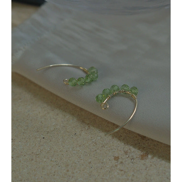 Handmade Peridot Dangle Earrings 14K Gold Ear Hooks Simple Fresh Elegant Women's Earrings