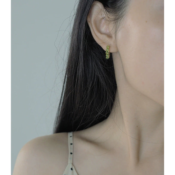 Handmade Peridot Dangle Earrings 14K Gold Ear Hooks Simple Fresh Elegant Women's Earrings