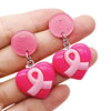 Handmade Pink Silk And Plastic Resin Heart Geometric Bow Earrings For Women