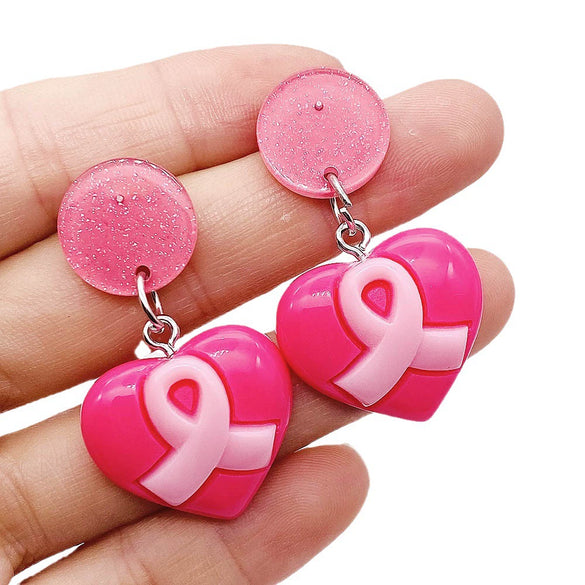Handmade Pink Silk And Plastic Resin Heart Geometric Bow Earrings For Women