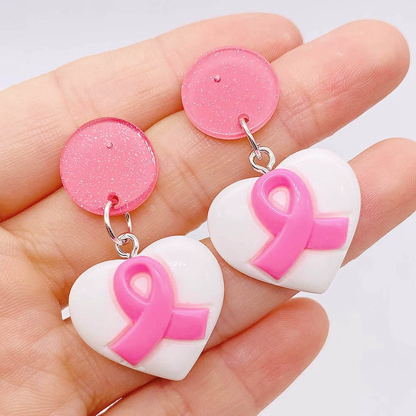 Handmade Pink Silk And Plastic Resin Heart Geometric Bow Earrings For Women