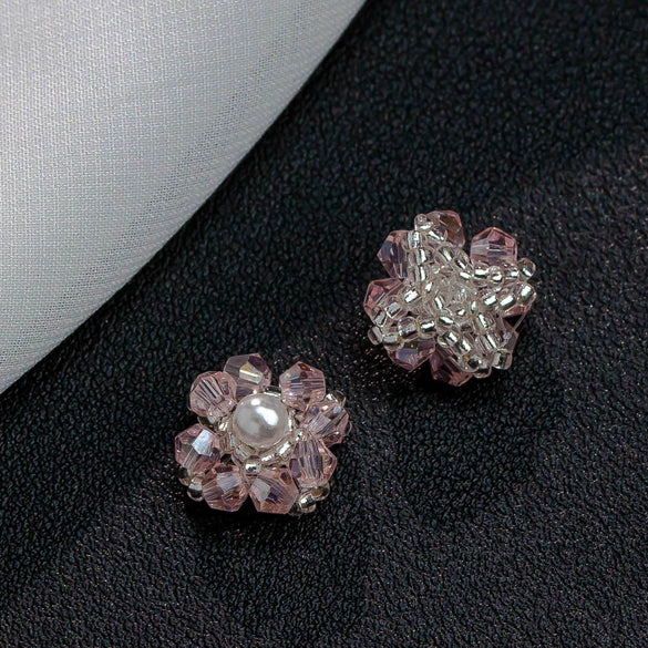 Handmade Plastic Resin Pearl Crystal Flower Earrings And Headwear Accessories