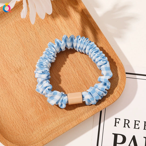Handmade Pleated Fabric Scrunchie Ponytail Holder With Ball Detail For Women Solid Color Hair Tie