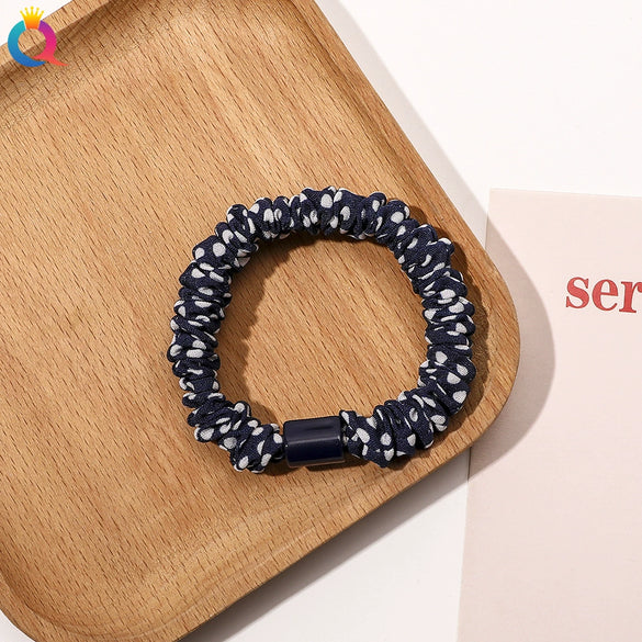 Handmade Pleated Fabric Scrunchie Ponytail Holder With Ball Detail For Women Solid Color Hair Tie
