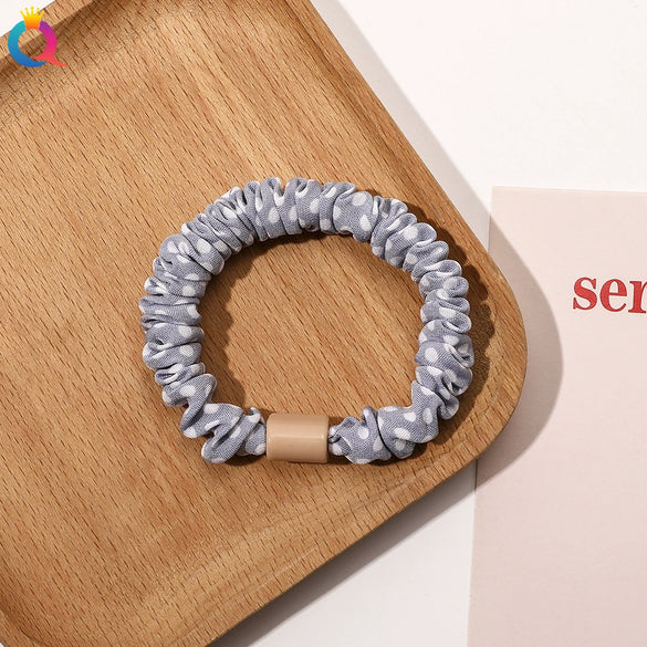 Handmade Pleated Fabric Scrunchie Ponytail Holder With Ball Detail For Women Solid Color Hair Tie