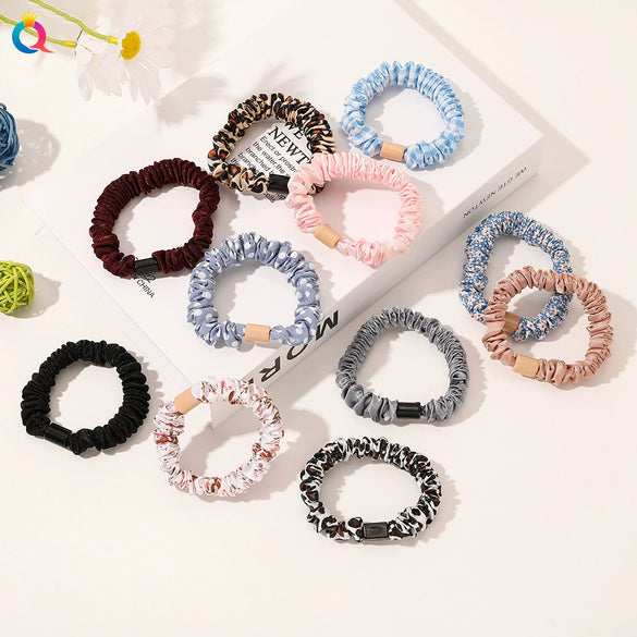 Handmade Pleated Fabric Scrunchie Ponytail Holder With Ball Detail For Women Solid Color Hair Tie