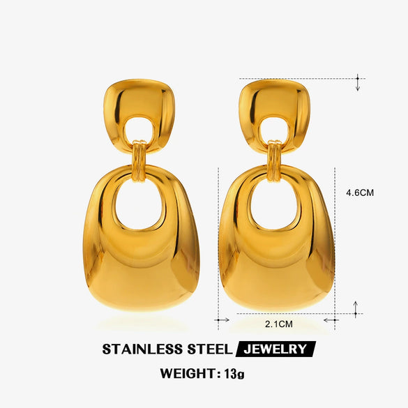 Handmade Polished Stainless Steel Geometric Square Women's Earrings 18K Gold Plated