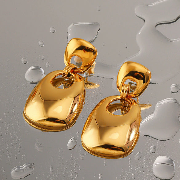 Handmade Polished Stainless Steel Geometric Square Women's Earrings 18K Gold Plated