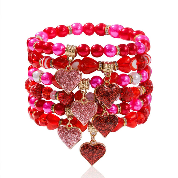 Handmade Polymer Clay Heart Bracelets For Girls With Letters Numbers Text Pattern As Valentine's Day Gifts