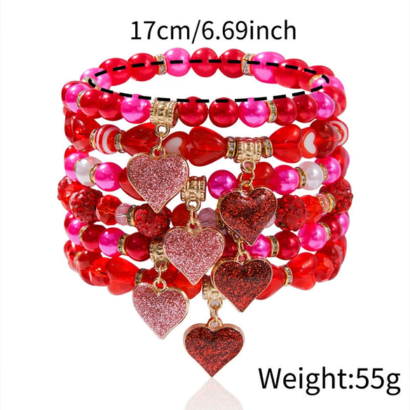 Handmade Polymer Clay Heart Bracelets For Girls With Letters Numbers Text Pattern As Valentine's Day Gifts