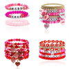 Handmade Polymer Clay Heart Bracelets For Girls With Letters Numbers Text Pattern As Valentine's Day Gifts