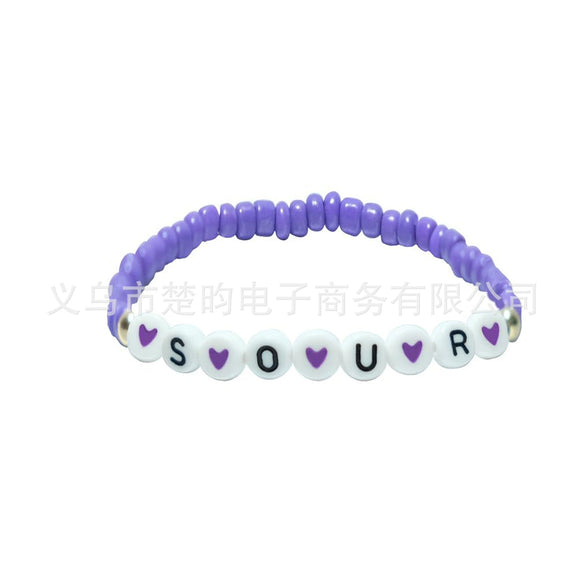 Handmade Polymer Clay Letter Bracelet Set Purple Text Pattern Fan Support Hand Jewelry For Women And Unisex