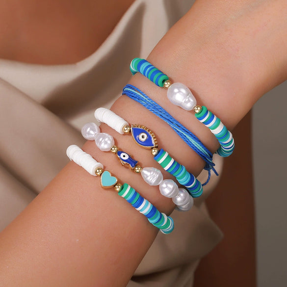 Handmade Polymer Clay Pearl Alloy Geometric Animal Style Beaded Bracelet