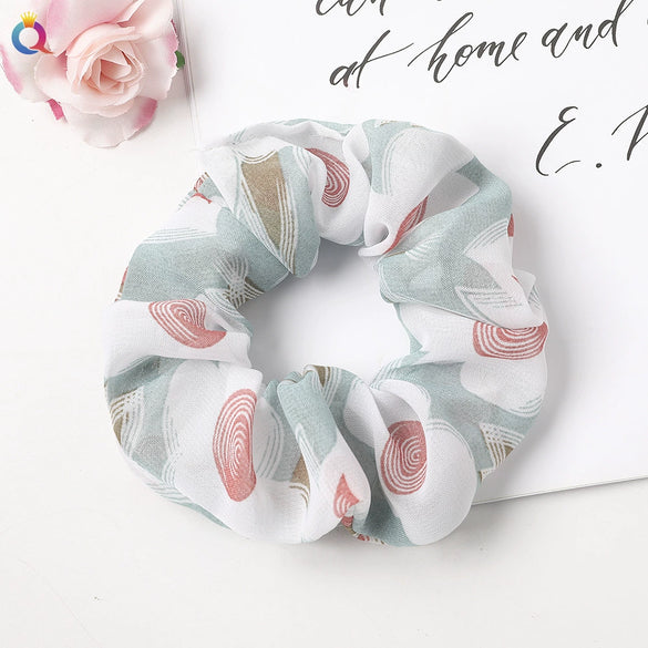 Handmade Printed Chiffon Floral Scrunchie Hair Tie With High Elasticity Fabric Ponytail Holder