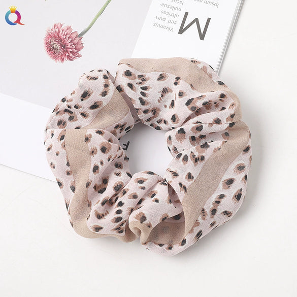 Handmade Printed Chiffon Floral Scrunchie Hair Tie With High Elasticity Fabric Ponytail Holder